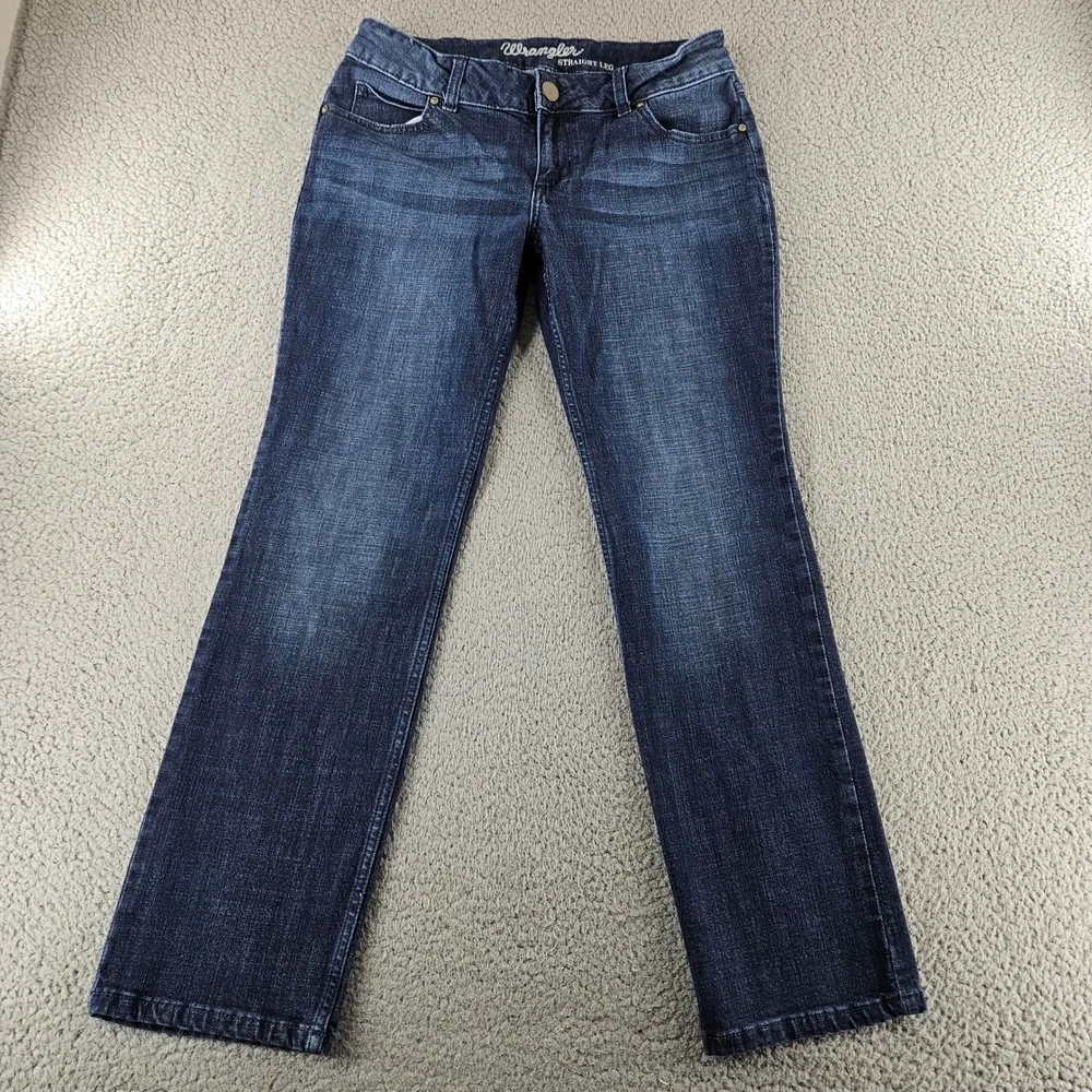 Wrangler Jeans‎ Womens 12 Blue Mid Rise Straight Leg Dark Wash Stretch Denim